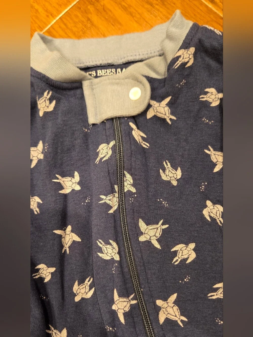 Burts Bees Baby Blue Turtle Zipper Footless Pajama Bodysuit